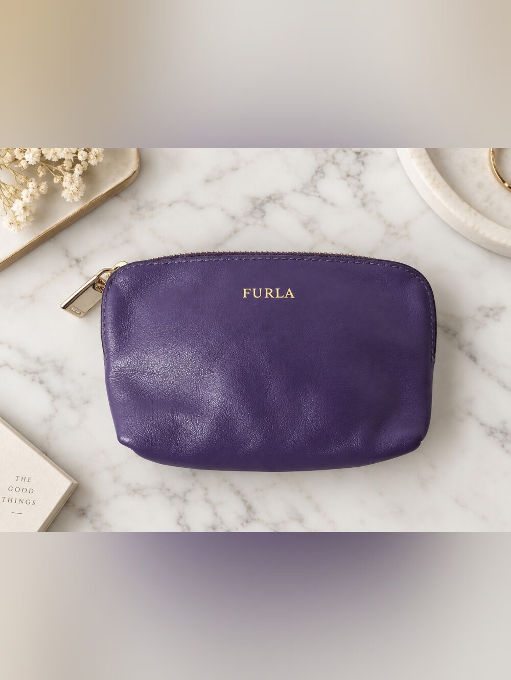 Furla Purple Leather Cosmetics Pouch